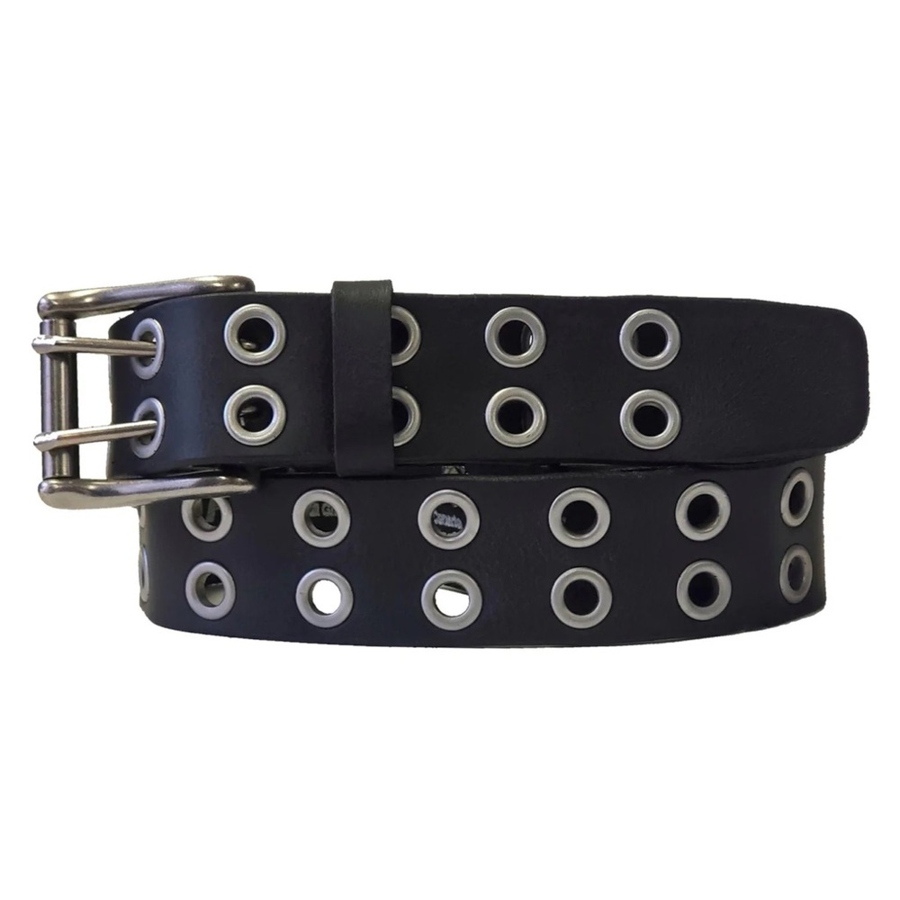 NAB Leather “The Brixton” Black Double Grommet 100% Full Grain Leather Belt - Picture 2 of 10
